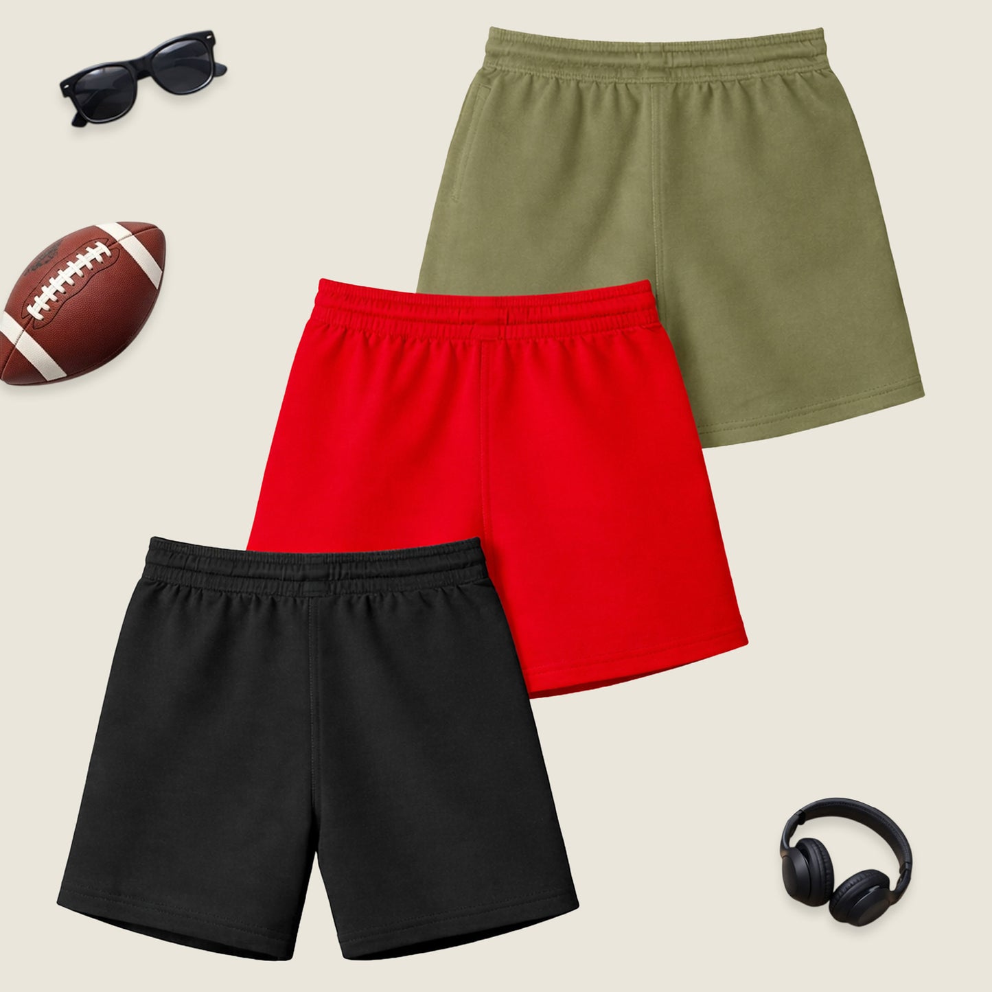 Kuchipoo Boys Cotton Shorts | Elastic Waistband | Double Pocket Shorts | Summer Casual Wear for Kids | Pack of 3