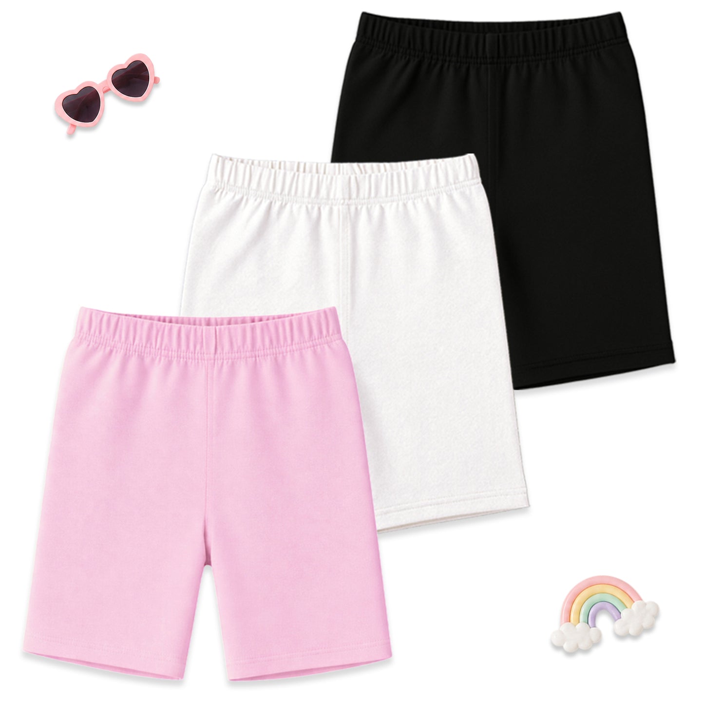 Kuchipoo Girls 100% Cotton Cycling Shorts | Soft & Stretchable Inner Safety Shorts for Under Skirts & Dresses | Breathable Activewear (Pack of 3)