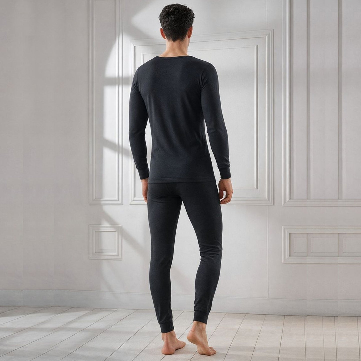 Kuchipoo Men’s Winter Thermal Set | Black Full Sleeves Top & Bottom Innerwear for Warmth & Comfort