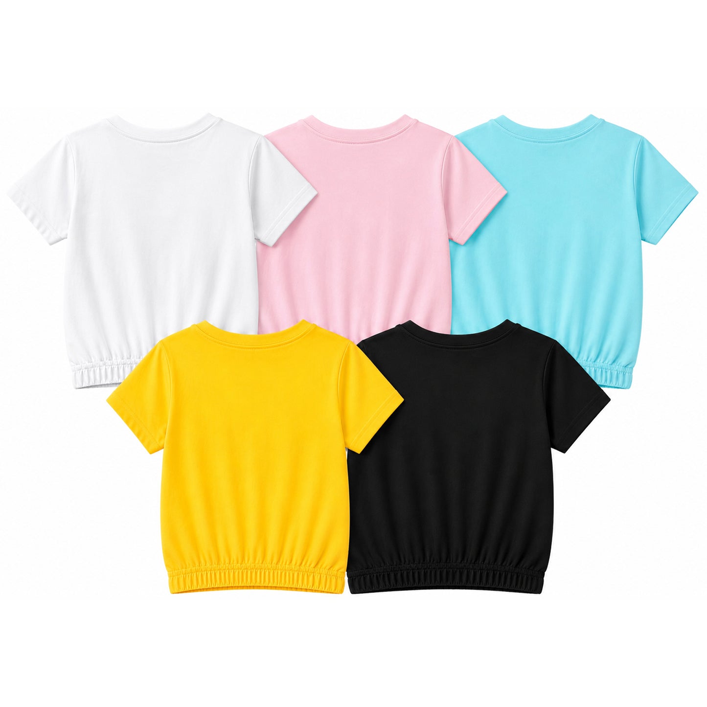 Kuchipoo Girls Cotton Crop Top | Half Sleeve Graphic Printed Summer T-Shirt with Elastic Waist | Soft & Breathable Casual Wear for Kids | Pack of 5