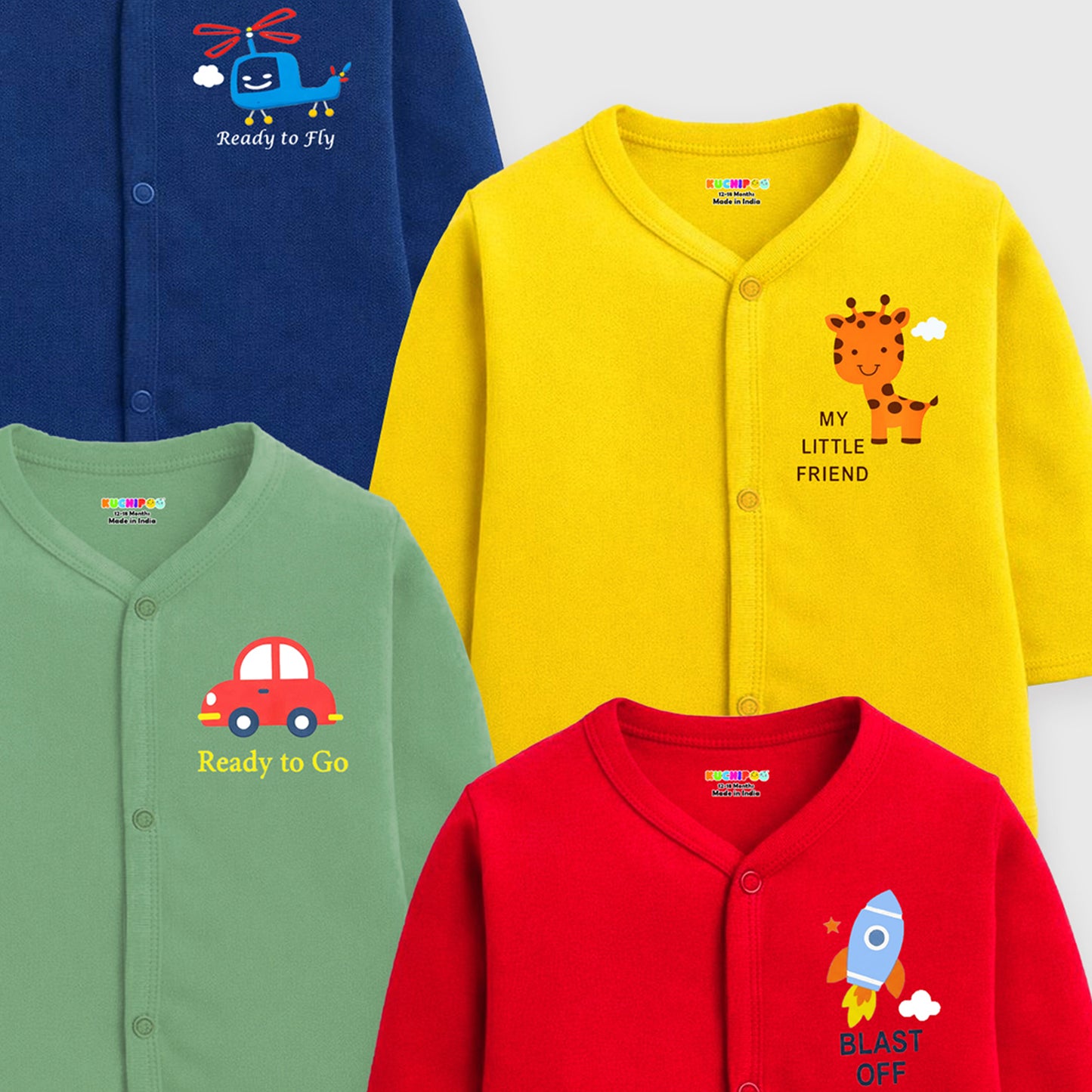 Kuchipoo Baby Boys Front Open Full Sleeves 100% Cotton T-Shirt