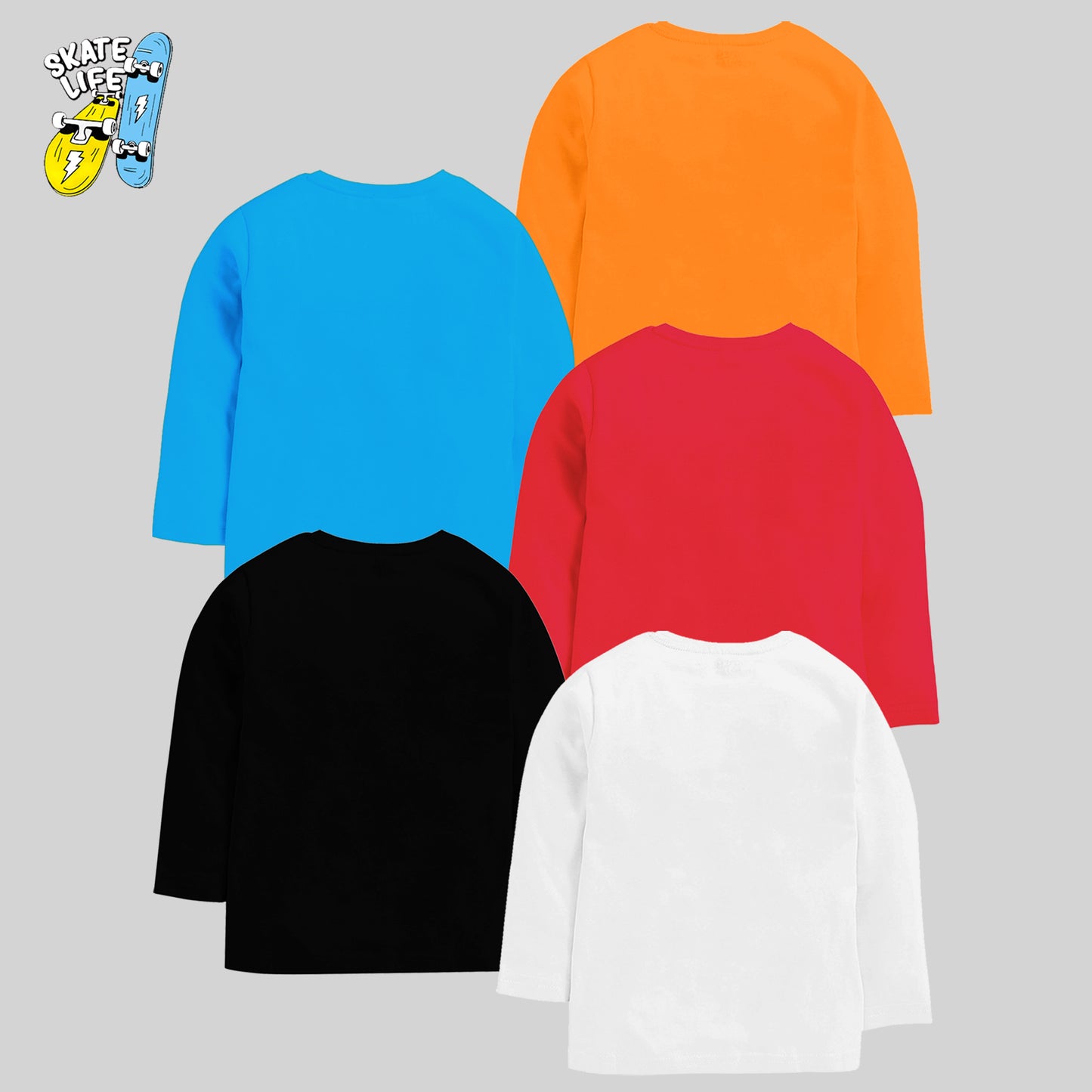 Kuchipoo Boys Full Sleeve T-Shirts | Soft Cotton Round Neck Tees | Multicolor Pack of 5