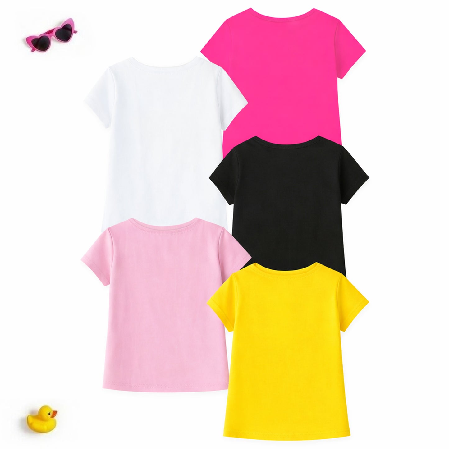 Kuchipoo Girls Cotton Printed T-Shirts | Half Sleeve Round Neck | Soft & Comfortable Casual Wear for Kids | Pack of 5