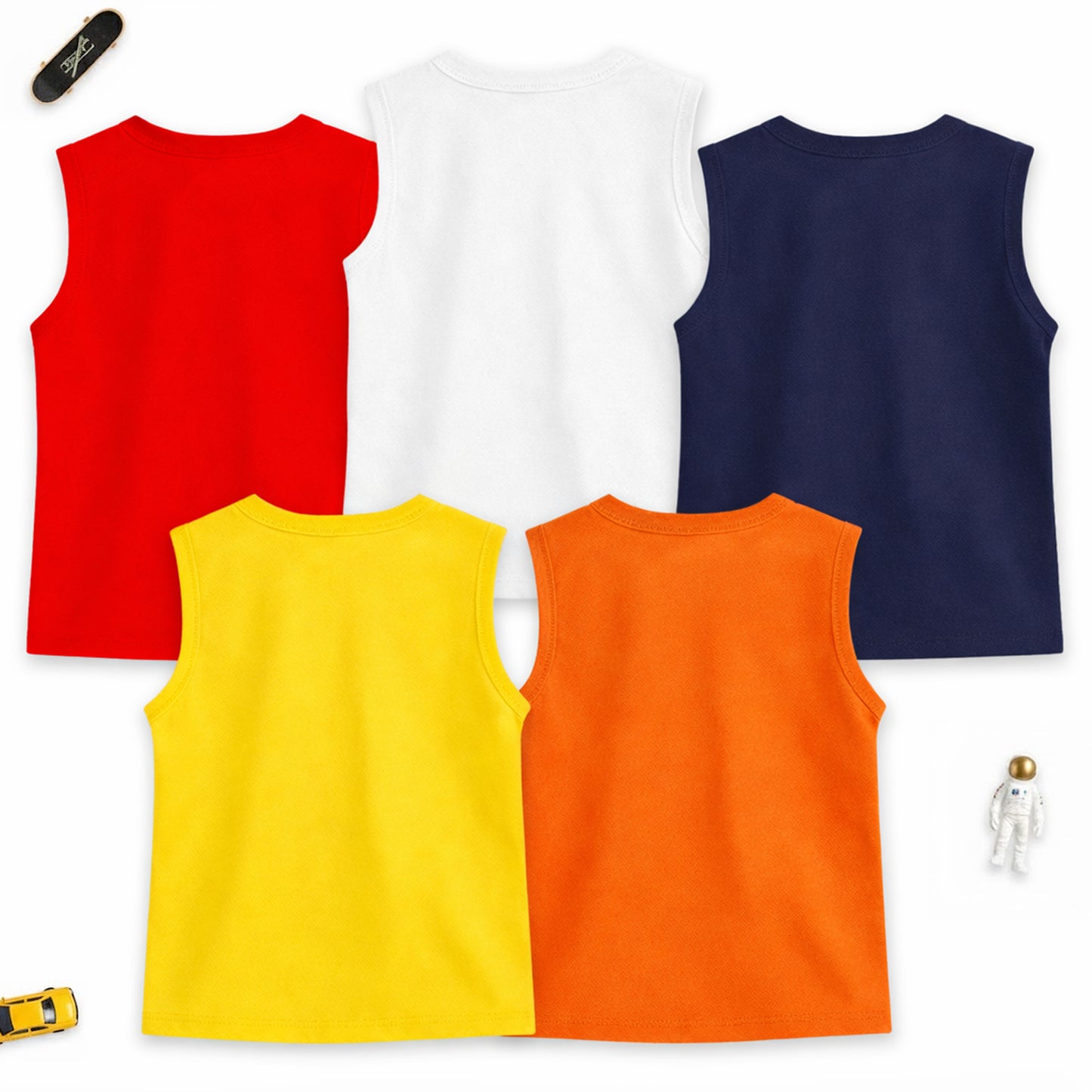 Kuchipoo Boys Sleeveless Cotton T-Shirt | Cute Graphic Print | Soft & Breathable Fabric | Round Neck Summer Top | Casual for Kids | Pack of 5