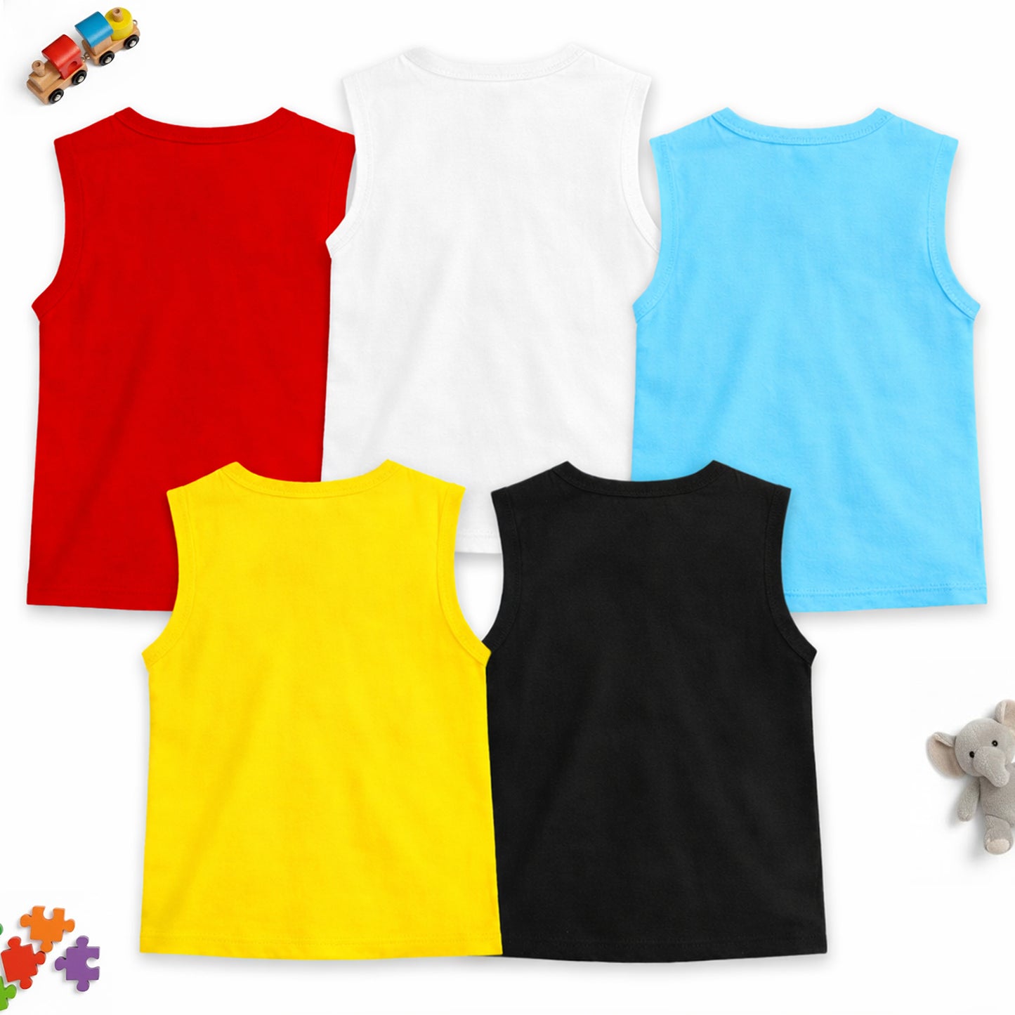 Kuchipoo Boys & Girls Cotton Sleeveless T-Shirts | Printed Graphic Design | Lightweight & Comfortable | Summer Casual Wear | Everyday Kids Clothing - Pack of 5