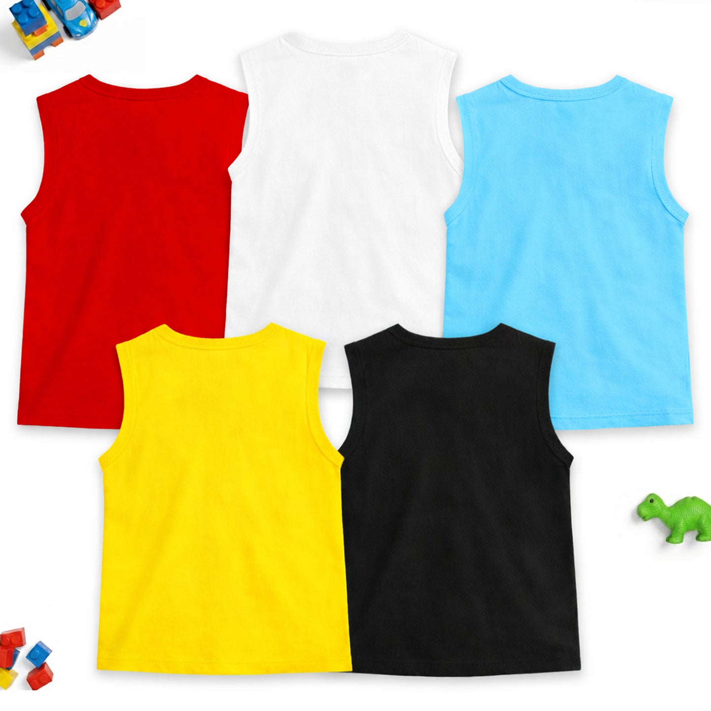 Kuchipoo Boys Cotton Sleeveless T-Shirts | Printed Graphic Design | Lightweight & Comfortable | Summer Casual Wear | Everyday Kids Clothing - Pack of 5