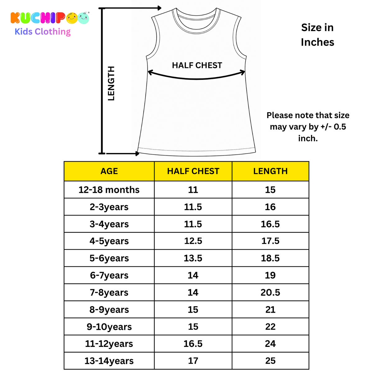 Kuchipoo Girls Sleeveless Cotton T-Shirt | Cute Graphic Print | Soft & Breathable Fabric | Round Neck Summer Top | Casual for Kids | Pack of 5