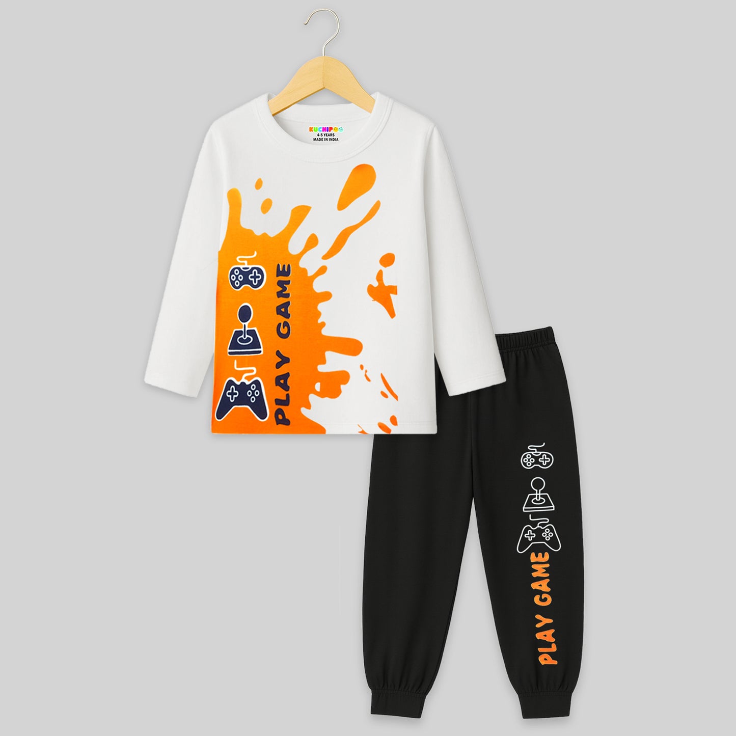 Kuchipoo Boys Full Sleeves T-Shirt and Pajamas Set-Pack 0f 2