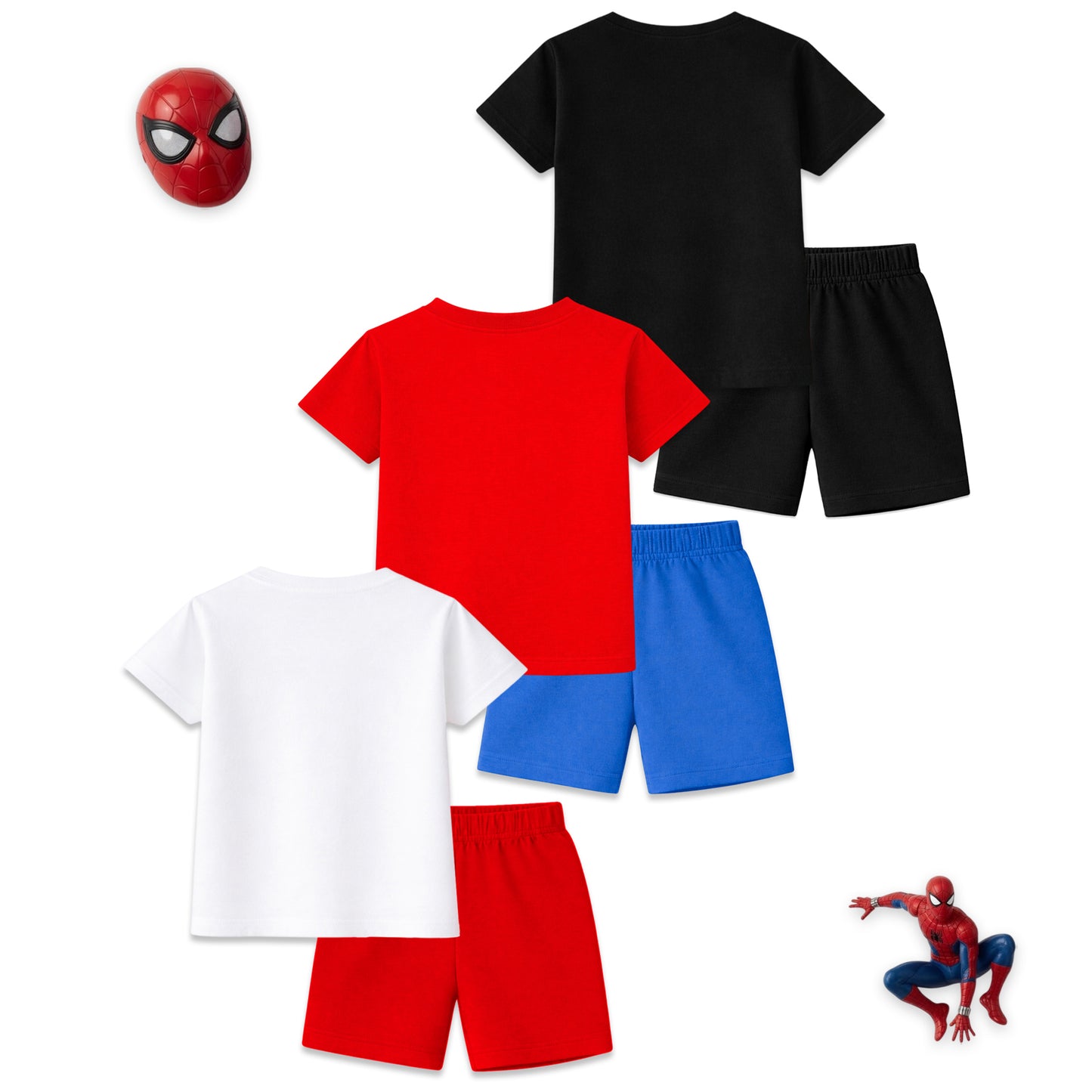 Kuchipoo © Marvel Boys Superhero Printed T-Shirt & Shorts Set | Avengers, Spiderman & Captain America Back Print | Cotton Summer Co-Ord Set | Pack of 3