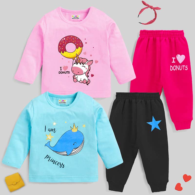 KUCHIPOO Baby Girls T-Shirts and Pyjamas Set