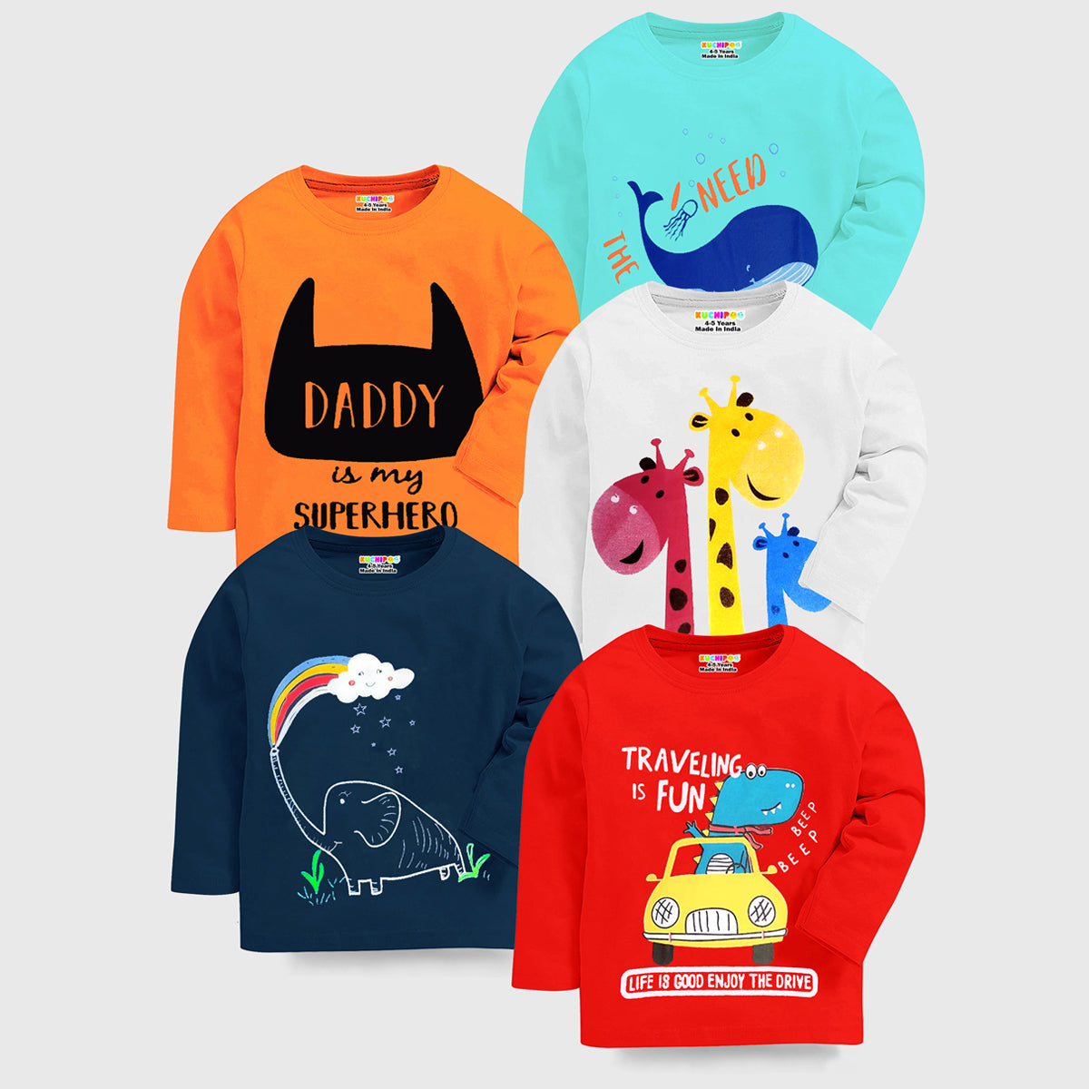 KUCHIPOO Baby Boys and Baby Girls Full Sleeves T-Shirts