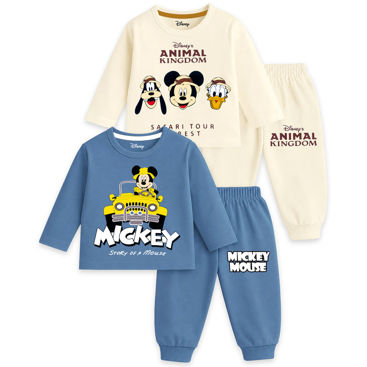 Kuchipoo © Disney Boys Mickey Mouse Printed Cotton T-Shirt & Pyjama Set | Full Sleeve Casual Wear | Pack of 2 Sets