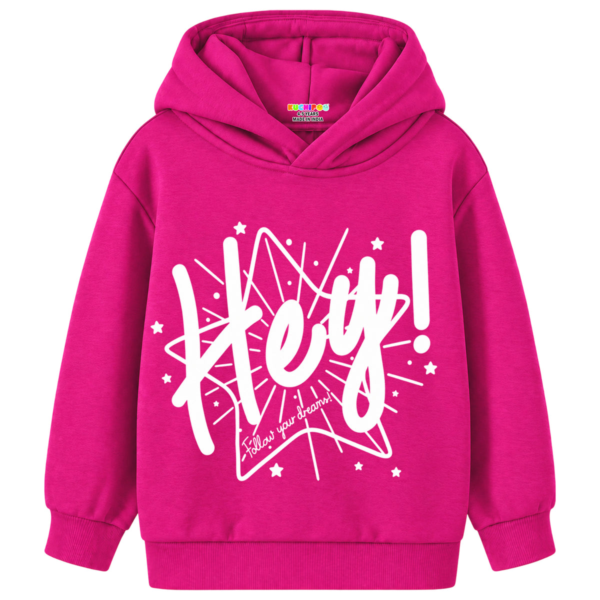Kuchipoo Girls Printed Hooded Sweatshirt | Full Sleeve Pullover Hoodie with Ribbed Cuffs | Warm & Comfortable Casual Winter Wear for Kids