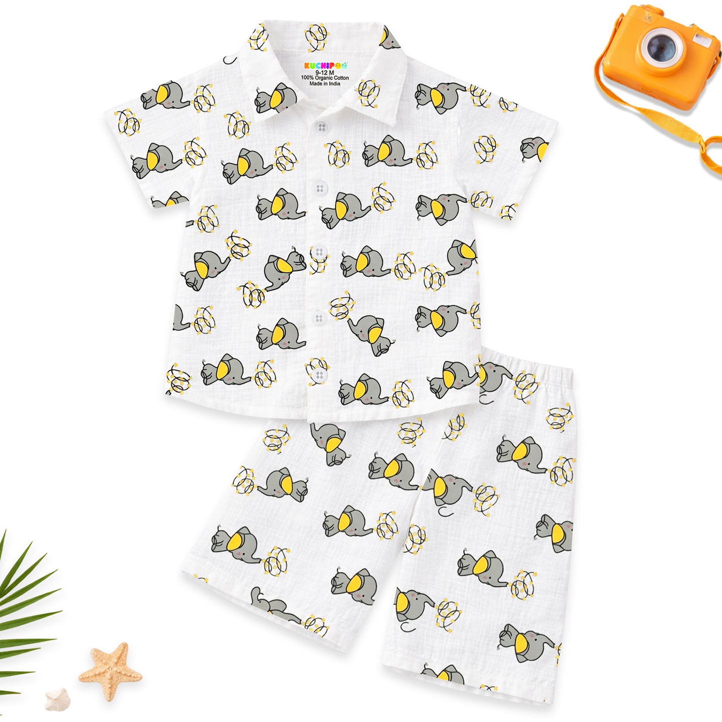 Kuchipoo Boys 100% Muslin Organic Cotton Co-Ord Set | Printed Half Sleeve Shirt & Shorts | Soft Breathable Fabric | Casual Summer Wear | Boys Stylish Outfit (Copy)