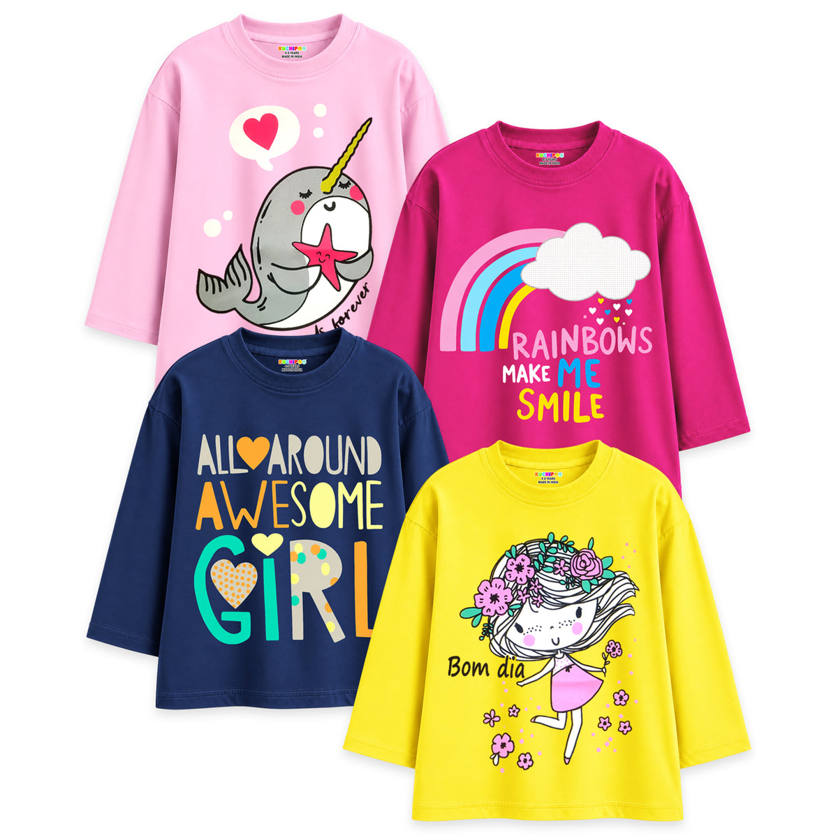 KUCHIPOO Baby Girls Full Sleeves T-Shirts