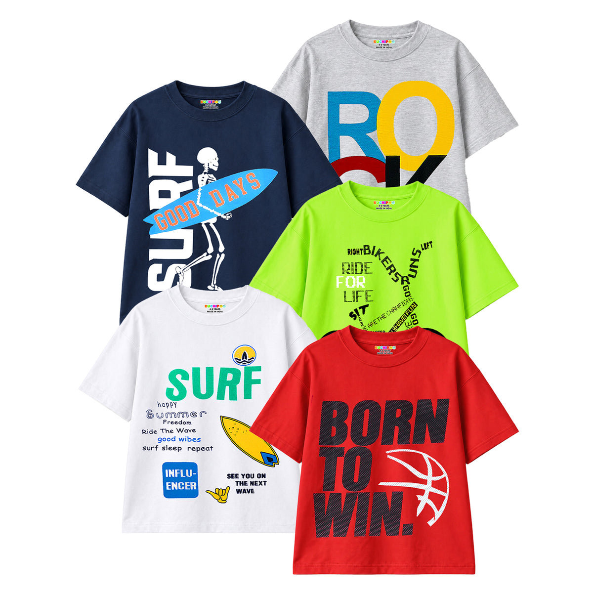 KUCHIPOO Boys Half Sleeves T-Shirts
