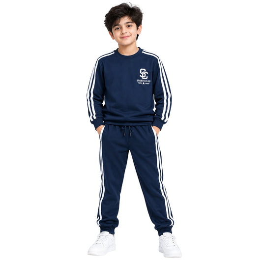 Kuchipoo Boys Full Sleeve Round Neck T-Shirt & Track Pant Set | Athletic Sportswear Tracksuit with Side Stripe Joggers | Casual Activewear Co-Ord Set for Boys