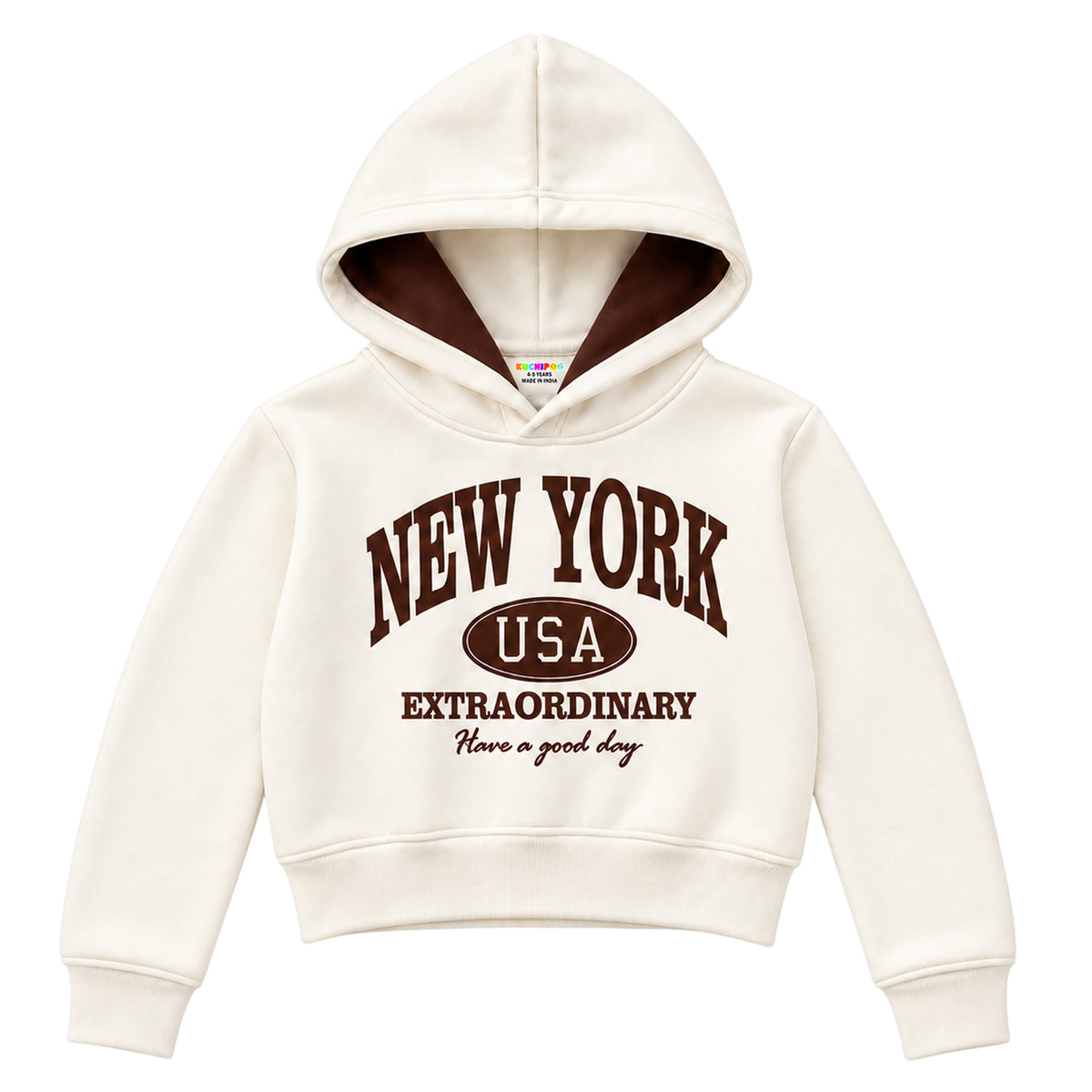 Kuchipoo Girls Printed Crop Hoodie | Full Sleeve Hooded Sweatshirt | Soft & Comfortable Casual Winter Wear for Kids