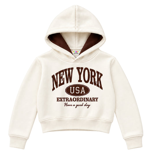 Kuchipoo Girls Printed Crop Hoodie | Full Sleeve Hooded Sweatshirt | Soft & Comfortable Casual Winter Wear for Kids