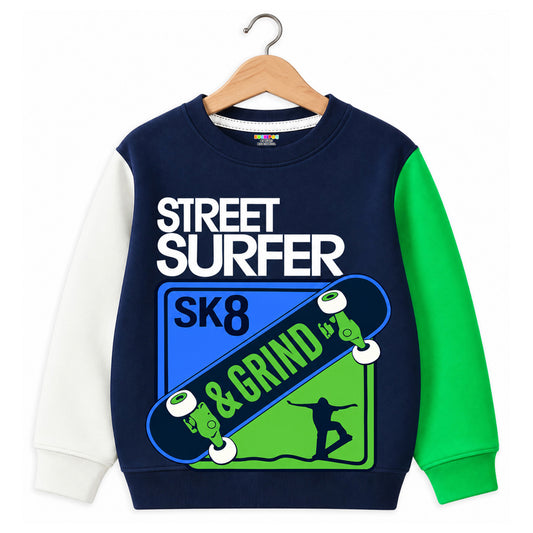Kuchipoo Boys Graphic Printed Full Sleeve Round Neck Sweatshirt | Regular Fit Winterwear