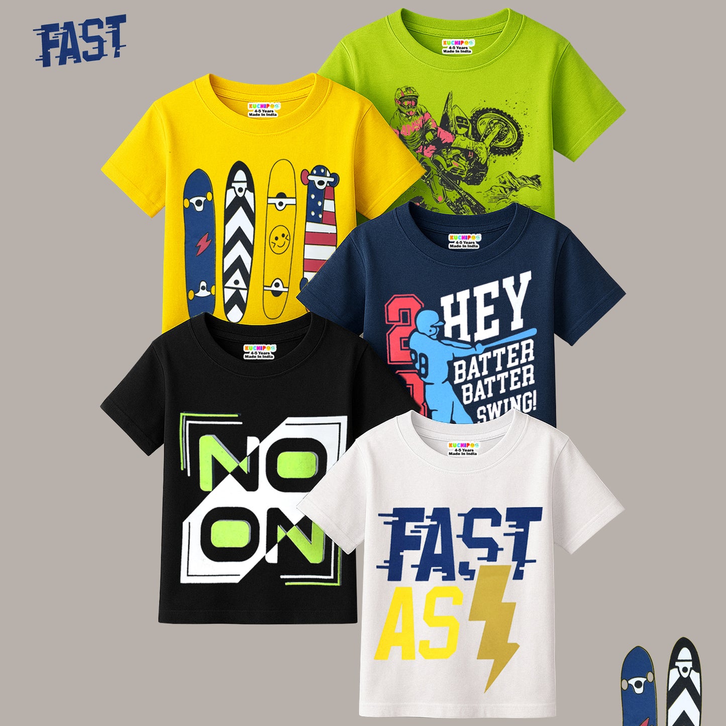 KUCHIPOO Boys Half Sleeves T-Shirts