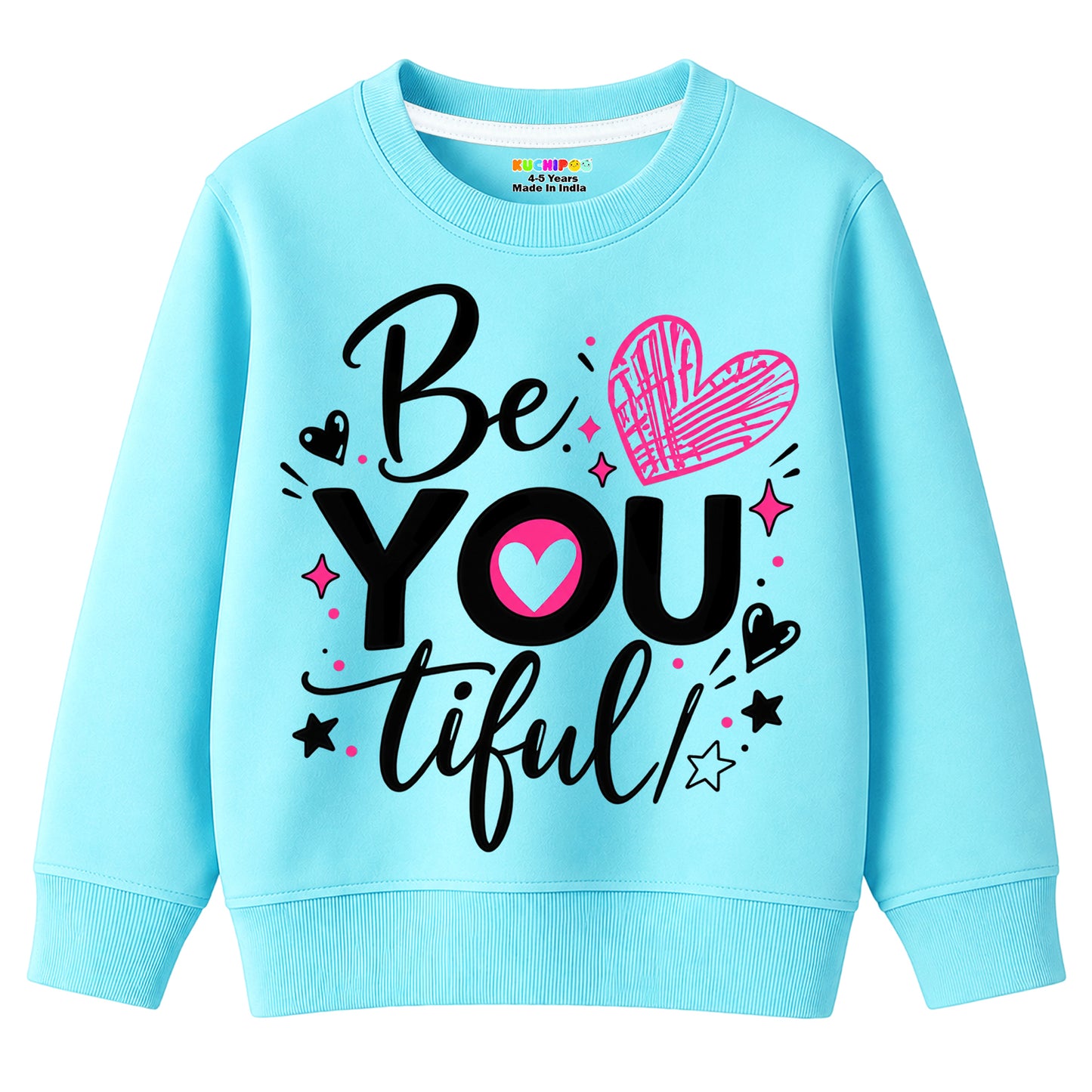 Kuchipoo Girls Regular Fit Graphic Printed Full Sleeve Round Neck Winterwear Sweatshirt