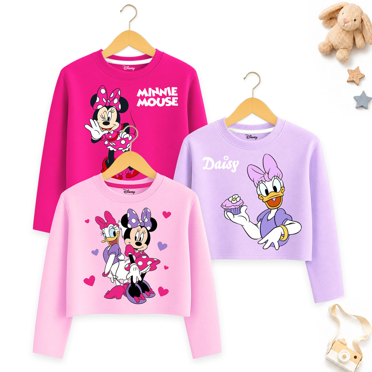 Kuchipoo © Disney Girls Minnie Mouse Crop T-Shirt Combo | Minnie & Friends Graphic Cotton Tees | Casual Summer Wear | Pack of 3