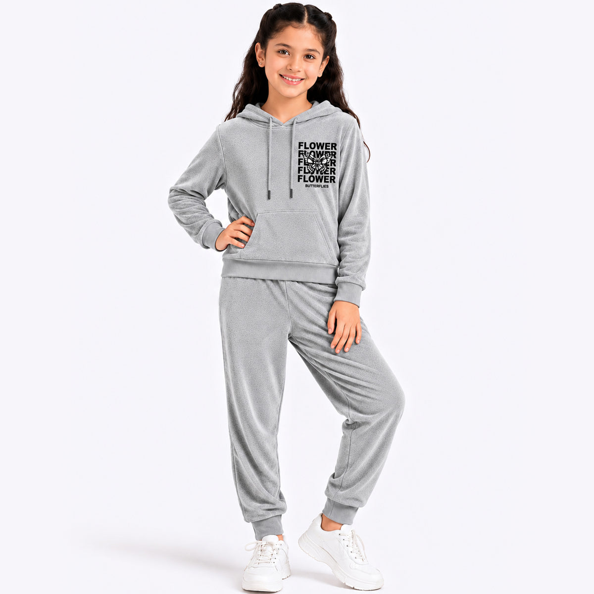 Kuchipoo Girls Velvet Hooded Sweatshirt & Jogger Set | Soft Velour Hoodie with Kangaroo Pocket & Pajama | Warm Full Sleeve Winterwear