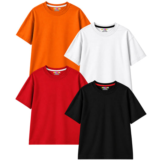 Kuchipoo Boys 100% Cotton Half Sleeve T-Shirt | Soft & Breathable Fabric | Round Neck Plain Solid Tee | Comfortable Pack of 4