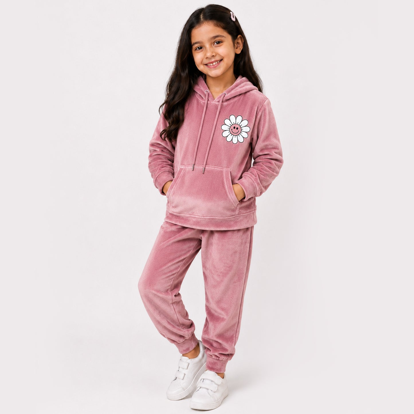 Kuchipoo Girls Velvet Hooded Sweatshirt & Jogger Set | Soft Velour Hoodie with Kangaroo Pocket & Pajama | Warm Full Sleeve Winterwear