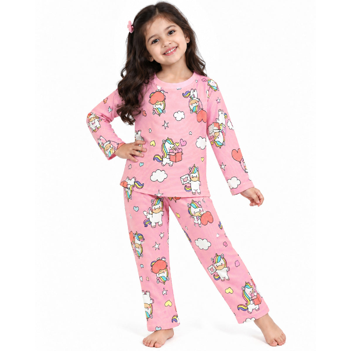 Kuchipoo Girls Printed Full Sleeve T-Shirt & Pajama Set | Soft & Comfortable Kids Night Suit | Cozy Casual Wear for Light Winters