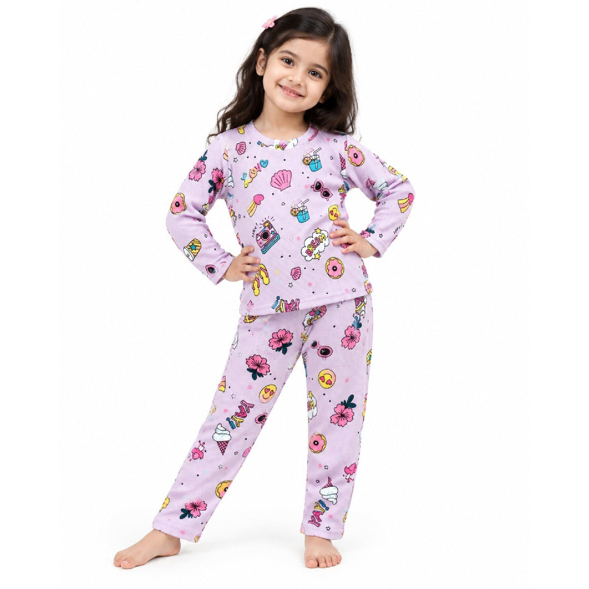 Kuchipoo Girls Printed Full Sleeve T-Shirt & Pajama Set | Soft & Comfortable Kids Night Suit | Cozy Casual Wear for Light Winters (Copy) (Copy)