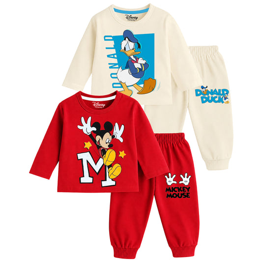Kuchipoo © Disney Boys Mickey Mouse Printed Cotton T-Shirt & Pyjama Set | Full Sleeve Casual Wear | Pack of 2 Sets