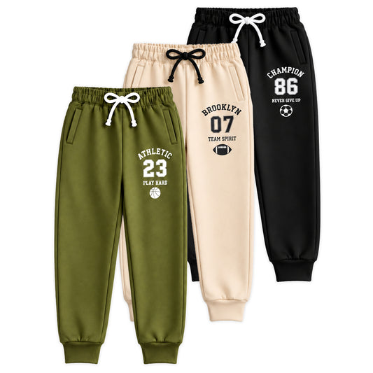 Kuchipoo Boys Printed Jogger Track Pants | Soft & Comfortable Regular Fit Lower with Elastic Waist, Drawstring & Ribbed Cuffs | Casual Sportswear for Kids | Pack of 3