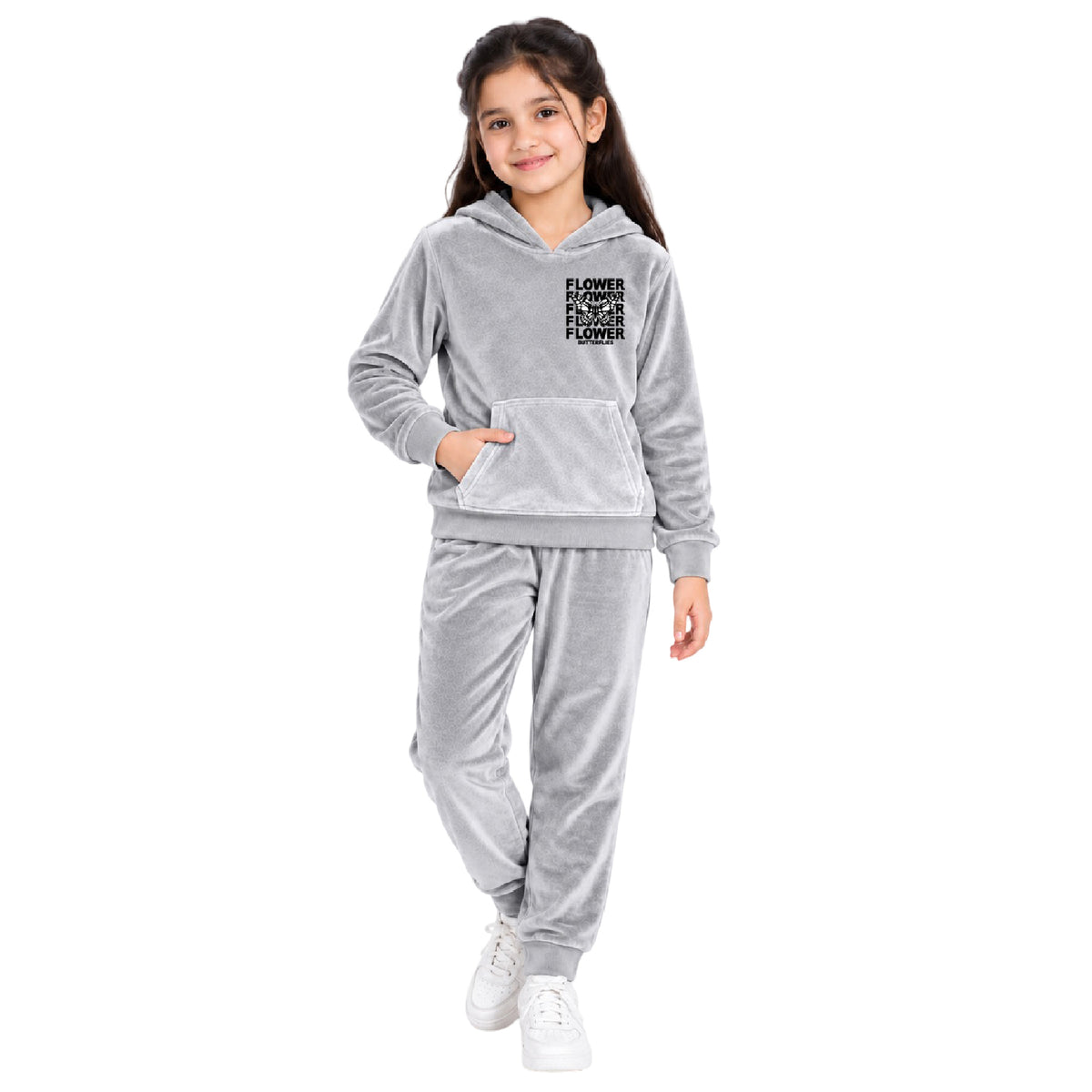 Kuchipoo Girls Velvet Hooded Sweatshirt & Jogger Set | Soft Velour Hoodie with Kangaroo Pocket & Pajama | Warm Full Sleeve Winterwear