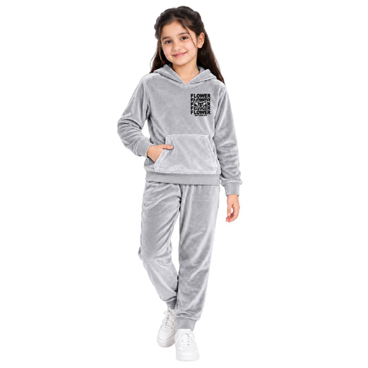 Kuchipoo Girls Velvet Hooded Sweatshirt & Jogger Set | Soft Velour Hoodie with Kangaroo Pocket & Pajama | Warm Full Sleeve Winterwear