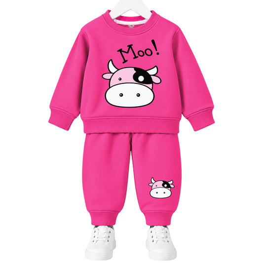 Kuchipoo Girls Printed Sweatshirt & Track Pant Set | Full Sleeve Winter Co-ord Set | Soft & Comfortable Casual Wear for Kids