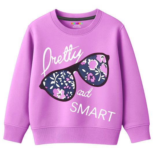 Kuchipoo Girls Regular Fit Graphic Printed Full Sleeve Round Neck Winterwear