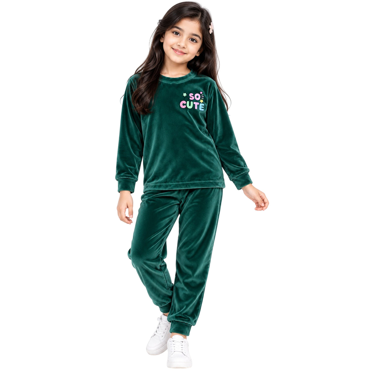 Kuchipoo Girls Velvet Top & Pajama Set | Soft Velour Round Neck Full Sleeve Top & Pajama | Warm Winterwear
