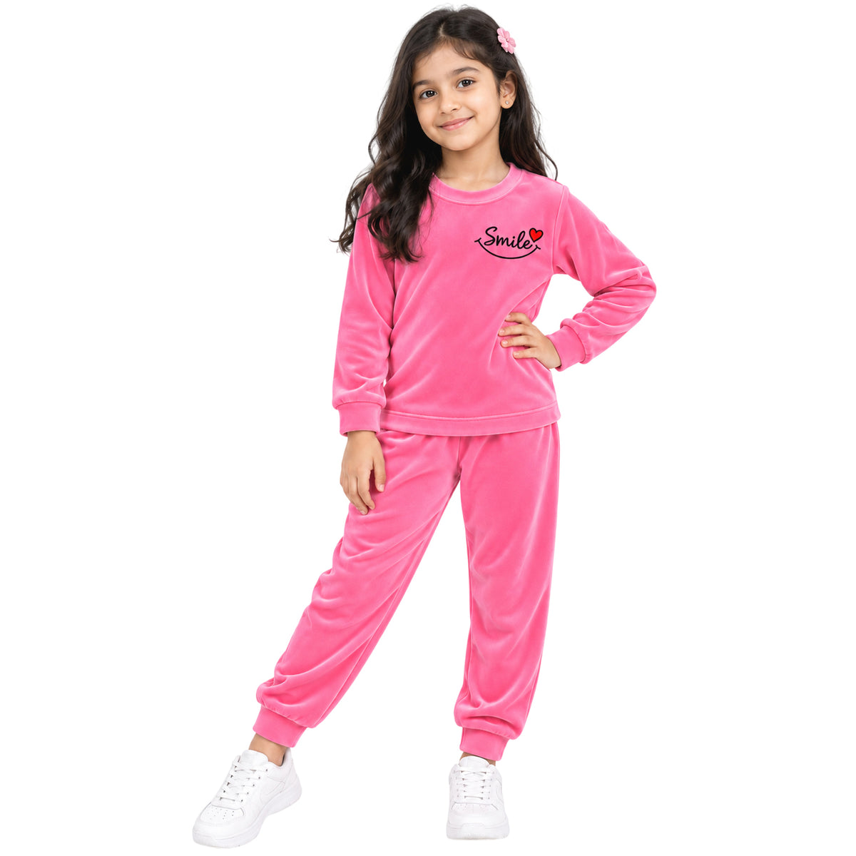 Kuchipoo Girls Velvet Top & Pajama Set | Soft Velour Round Neck Full Sleeve Top & Pajama | Warm Winterwear