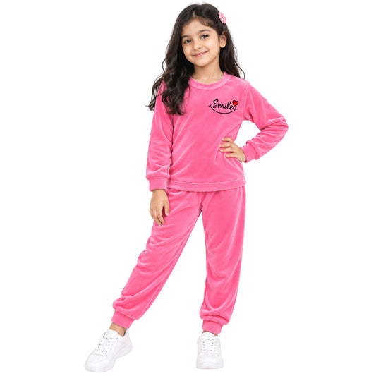 Kuchipoo Girls Velvet Top & Pajama Set | Soft Velour Round Neck Full Sleeve Top & Pajama | Warm Winterwear