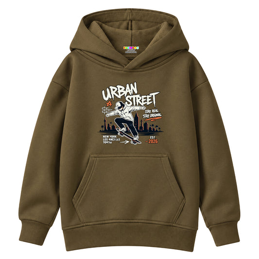 Kuchipoo Boys Printed Hooded Sweatshirt | Full Sleeve Pullover Hoodie with Kangaroo Pocket & Ribbed Cuffs | Warm & Comfortable Casual Winter Wear for Kids