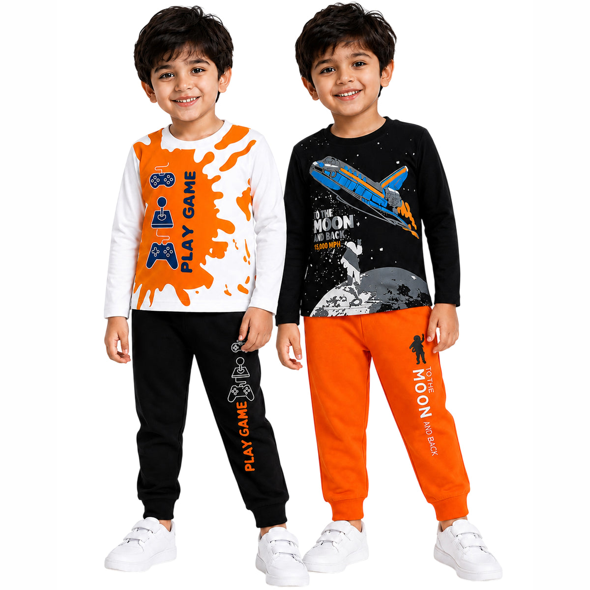 Kuchipoo Boys Full Sleeves T-Shirt and Pajamas Set-Pack 0f 2