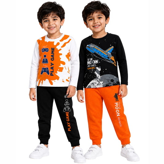 Kuchipoo Boys Full Sleeves T-Shirt and Pajamas Set-Pack 0f 2