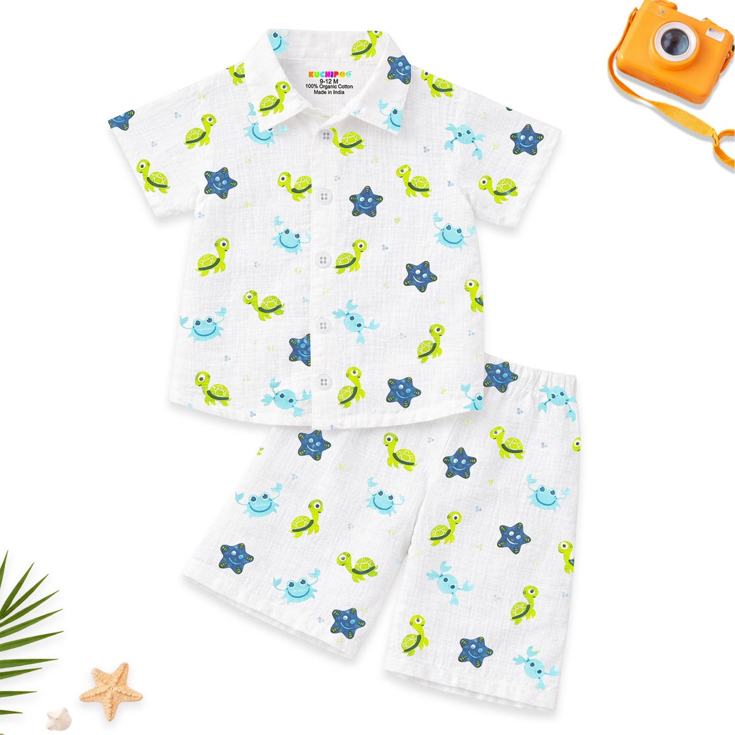 Kuchipoo Boys 100% Muslin Organic Cotton Co-Ord Set | Printed Half Sleeve Shirt & Shorts | Soft Breathable Fabric | Casual Summer Wear | Boys Stylish Outfit