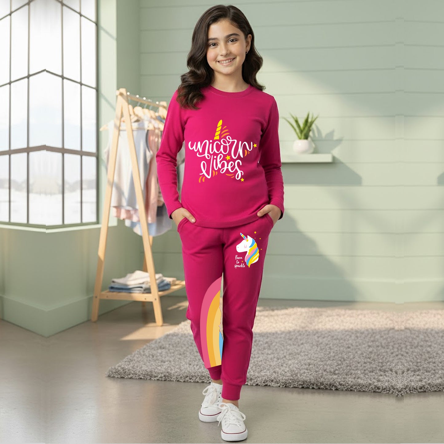 Kuchipoo Girls Regular Fit Cotton T-Shirt and Trackpant Set