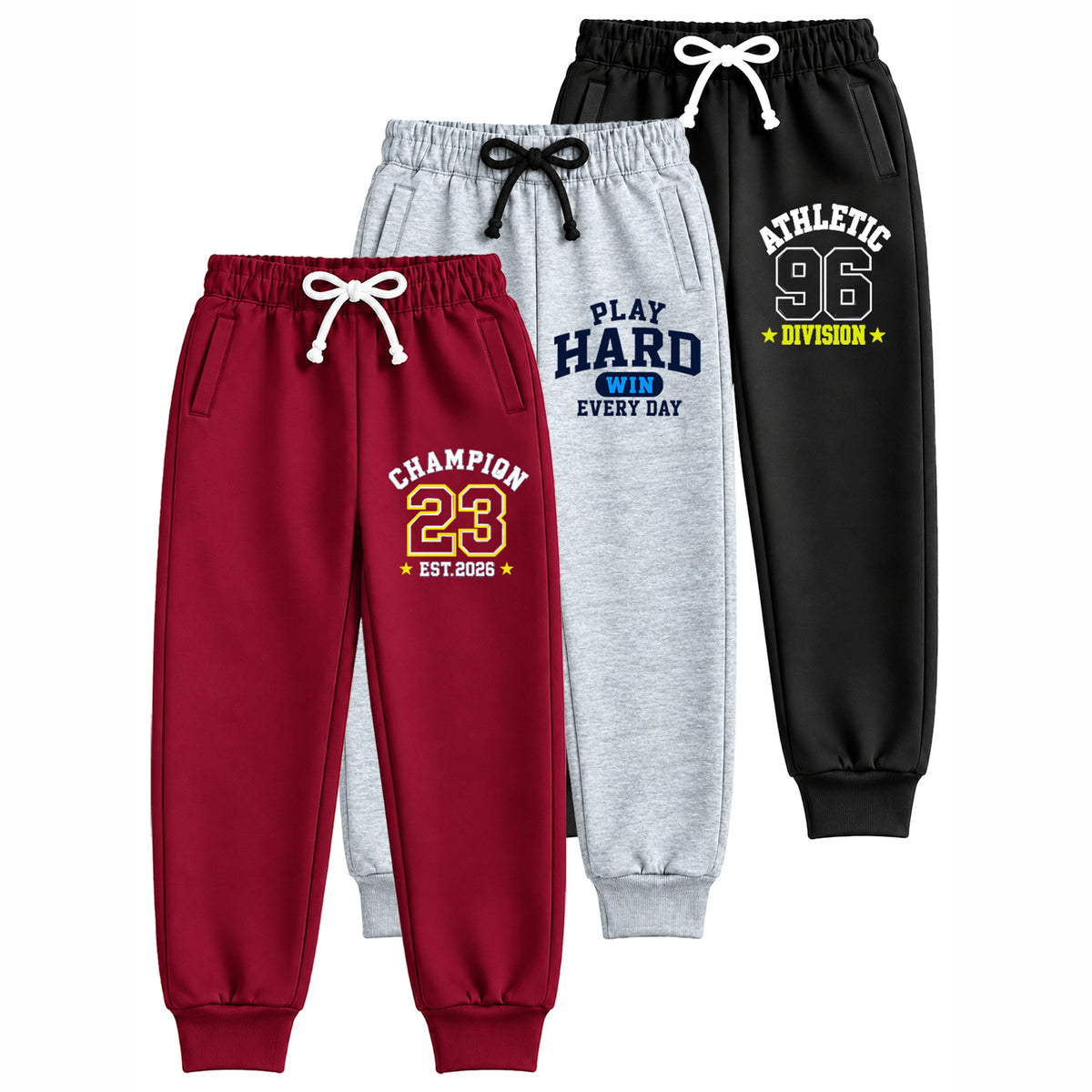 Kuchipoo Boys Printed Jogger Track Pants | Soft & Comfortable Regular Fit Lower with Elastic Waist, Drawstring & Ribbed Cuffs | Casual Sportswear for Kids | Pack of 3