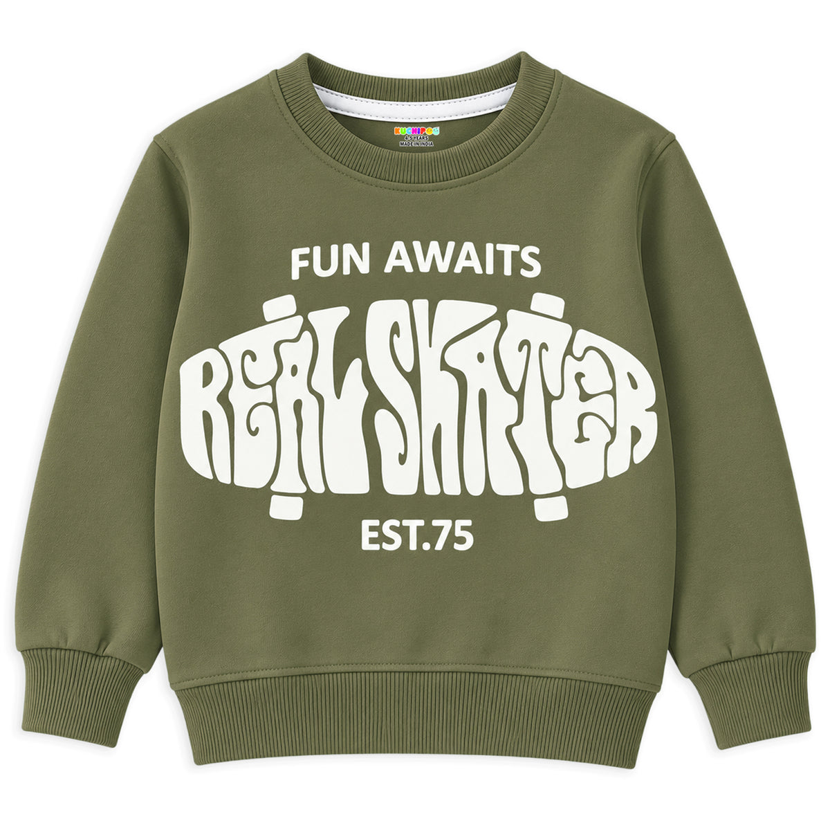 Kuchipoo Boys Graphic Printed Full Sleeve Round Neck Sweatshirt | Regular Fit Winterwear