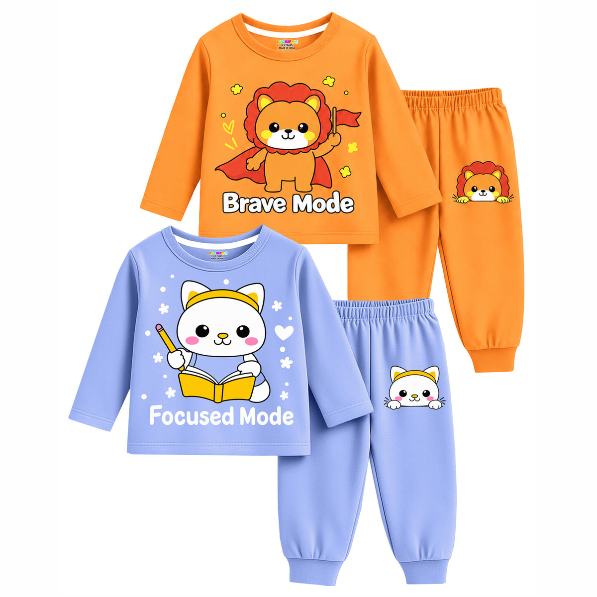 Kuchipoo Boys Regular Fit Cotton T-Shirts and Pyjamas Clothing Set-Pack of 2