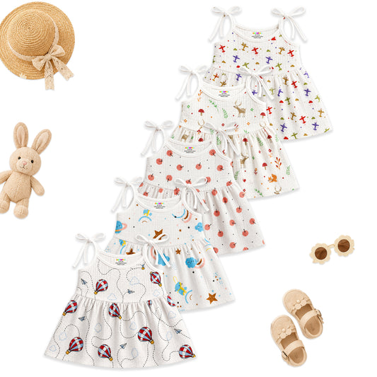 Kuchipoo Baby Girls 100% Muslin Cotton Frocks - Pack of 5